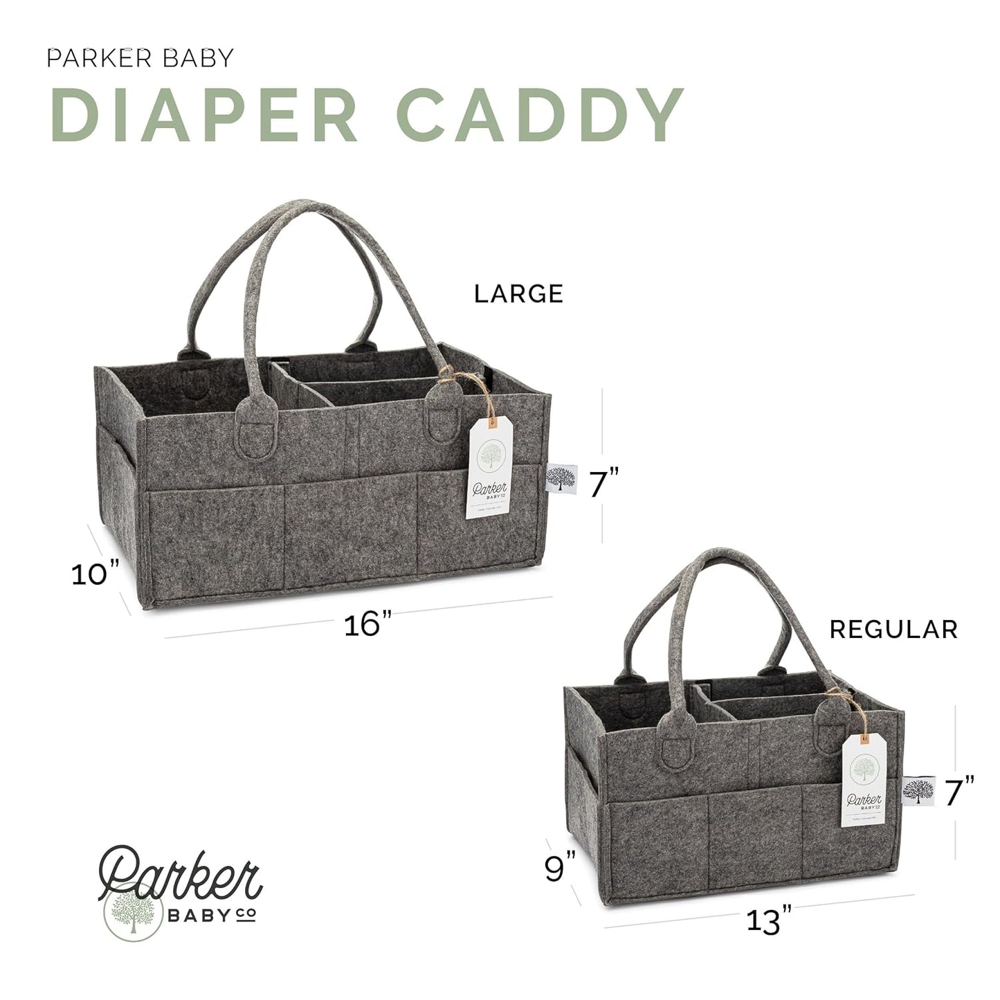 Parker Baby Co. Diaper Caddy - Large Charcoal Nursery Storage Bin & Car Organizer for Diapers