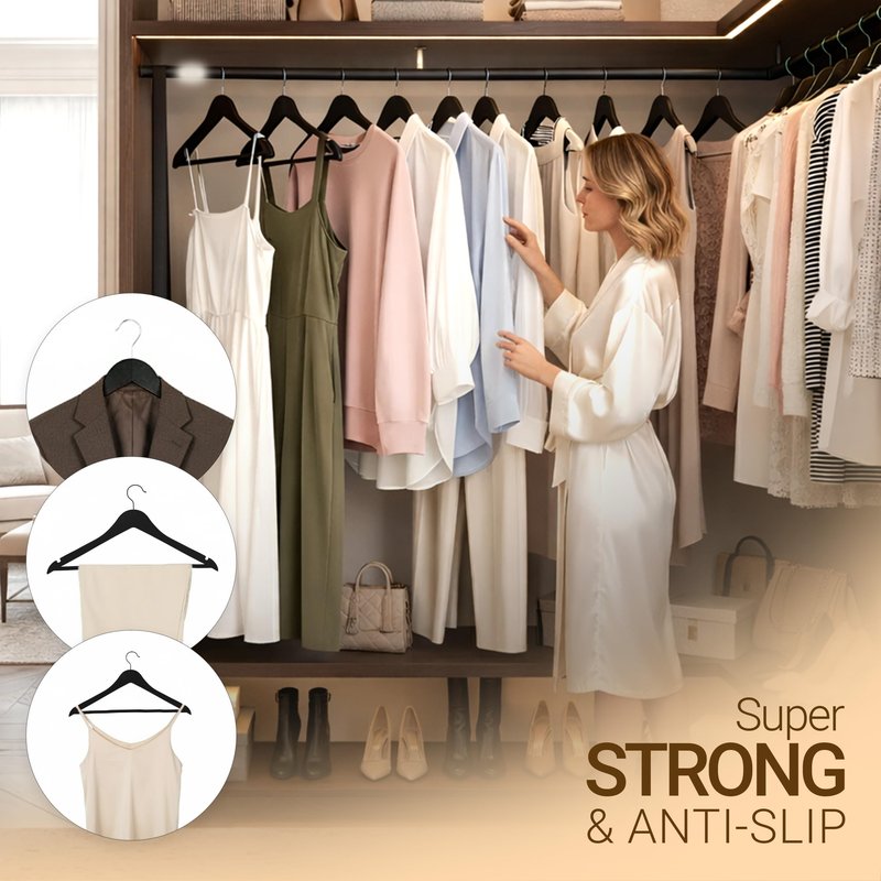 Utopia Home Premium Wooden Hangers 30 Pack - Durable & Slim Coat Hanger - Suit Hanger with 360-Degree Rotatable Hook - Wood Hangers with Shoulder Grooves (Black)