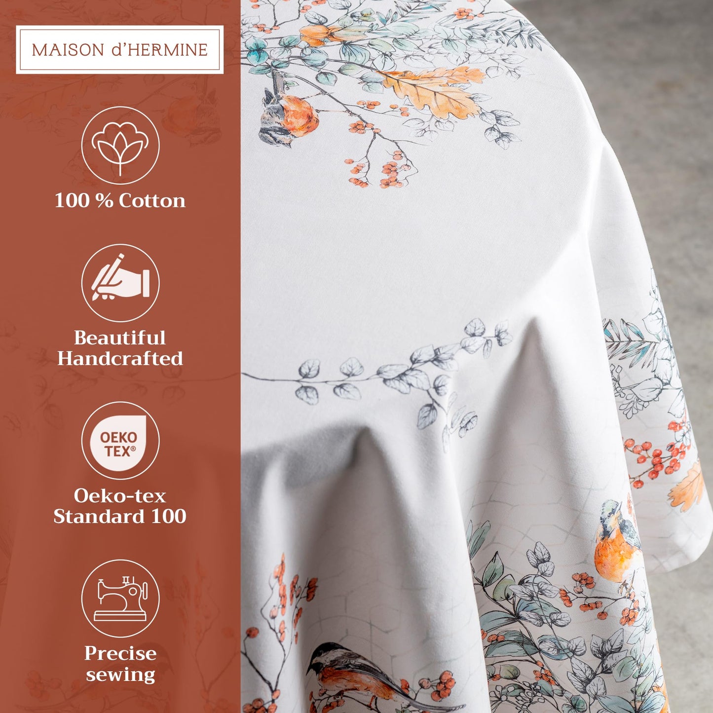 Maison d' Hermine Table Cloth Round Table 100% Cotton 69 Inches Fall Tablecloth Reusable Everyday Use for Thanksgiving Christmas Decorations Dining Farmhouse Party (Whitish Shabby Chique)