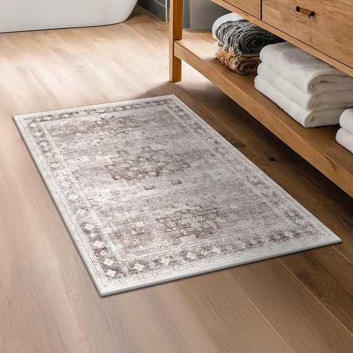 Boho Runner Rug by 2x4 - Vintage Floral Design | Non-Slip, Washable & Stain Resistant, Beige Latte