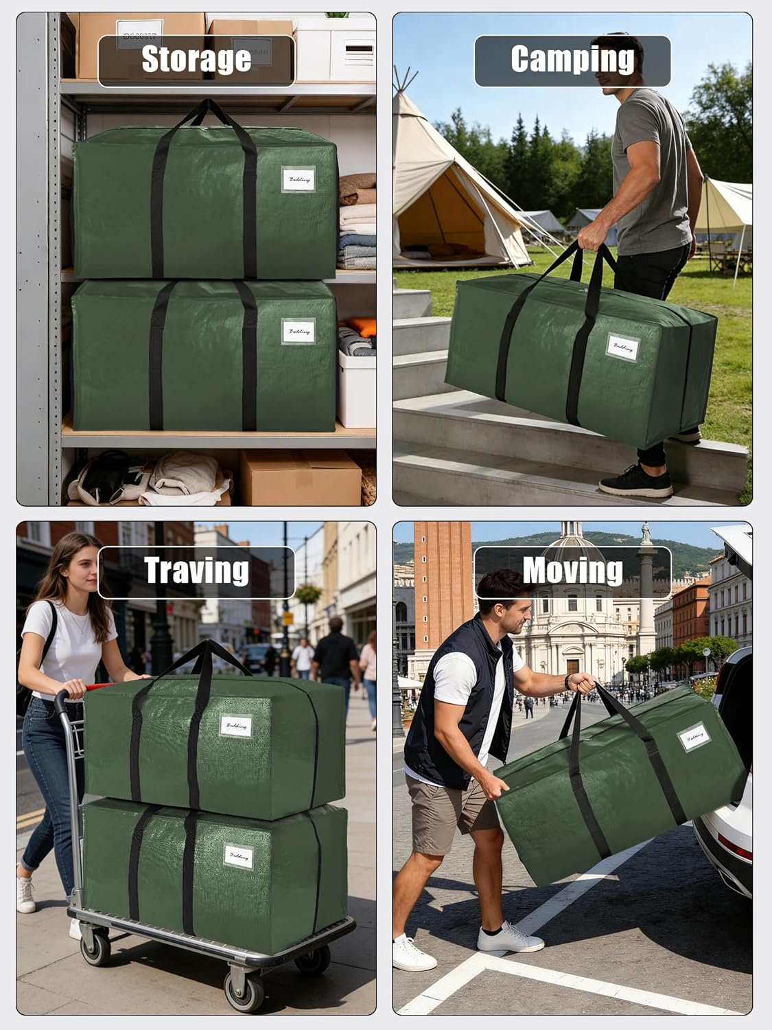 VELVETSURE Heavy Duty Extra Large Moving Bags - Strong Handles & Zippers, Space-Saving Storage Totes (Set of 6, Multicolor)