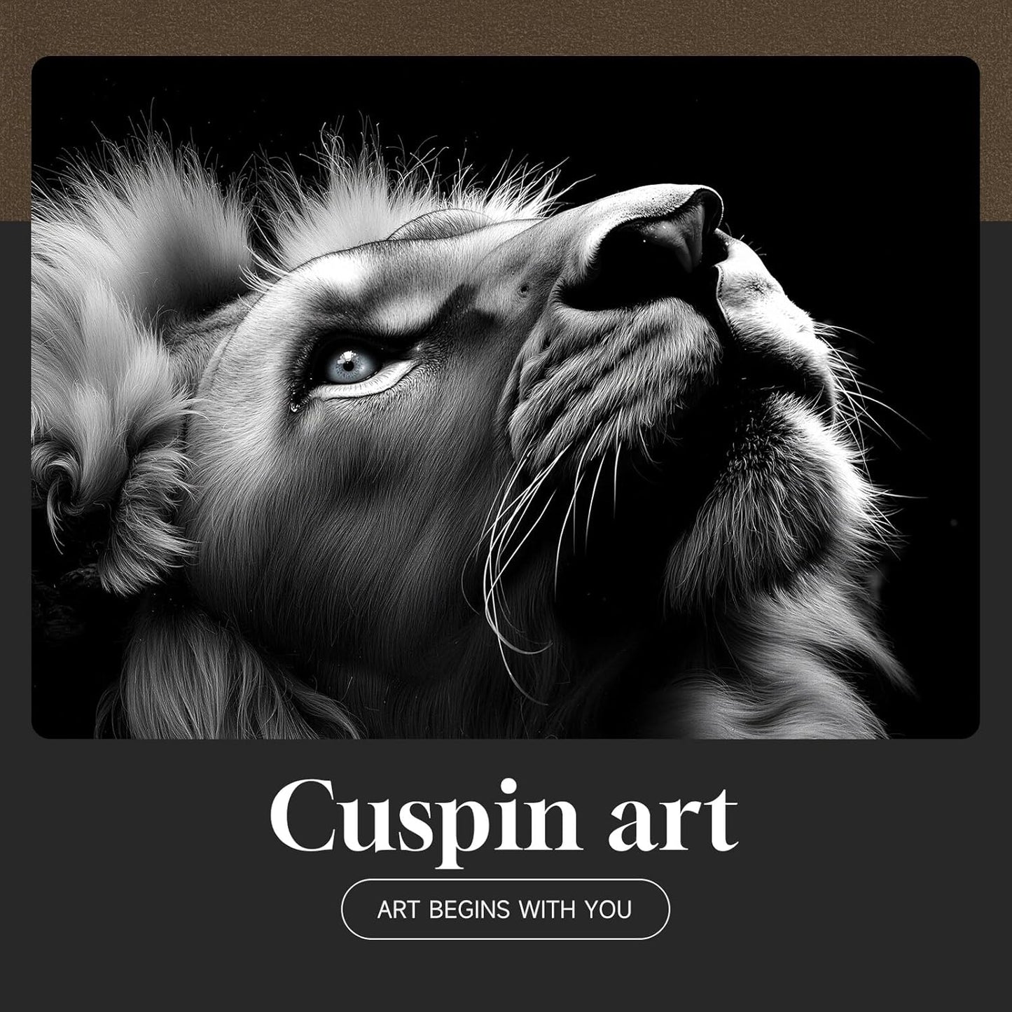 Skiennix Framed Black and Gray Modern Wall Art - Contemporary Lion Portrait Print | 24x36 In Minimalist Decor