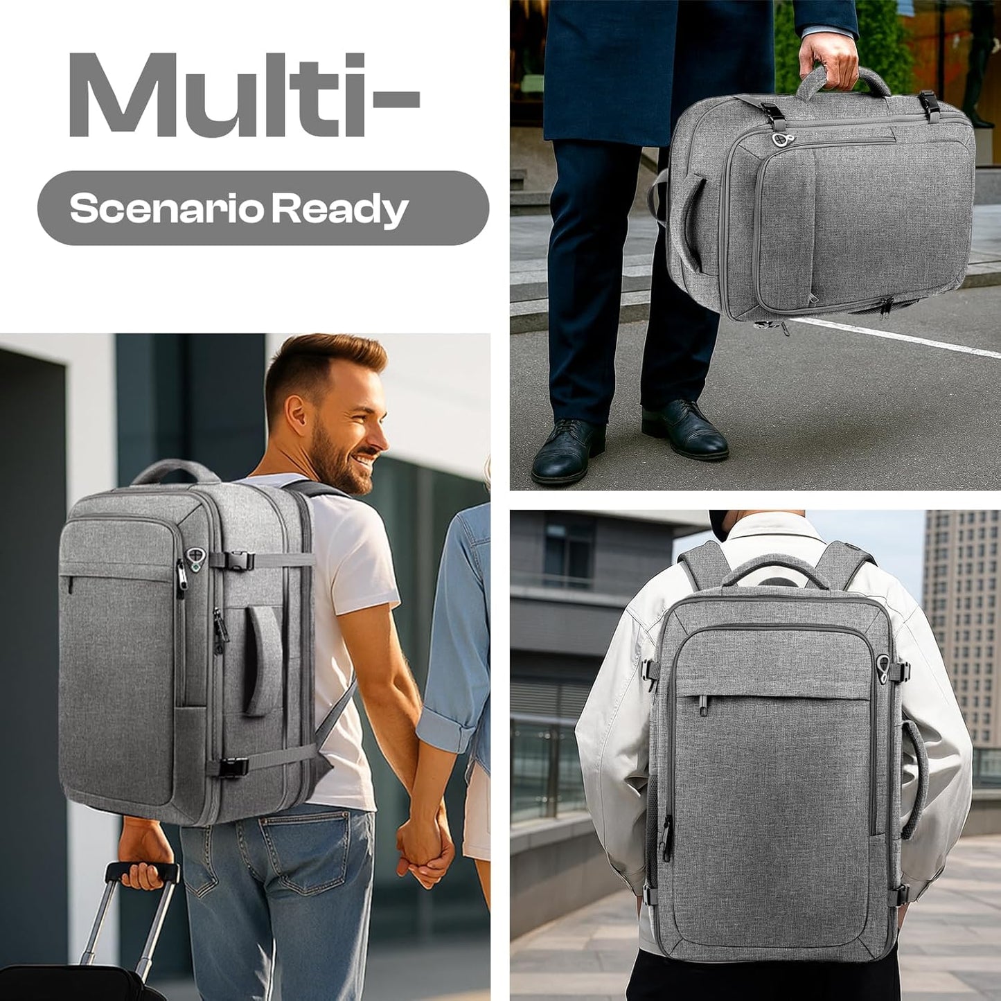 Skiennix Travel Laptop Backpack - Extra Large 40L-50L, Water Resistant, TSA Approved for 17.3" Laptops - Grey