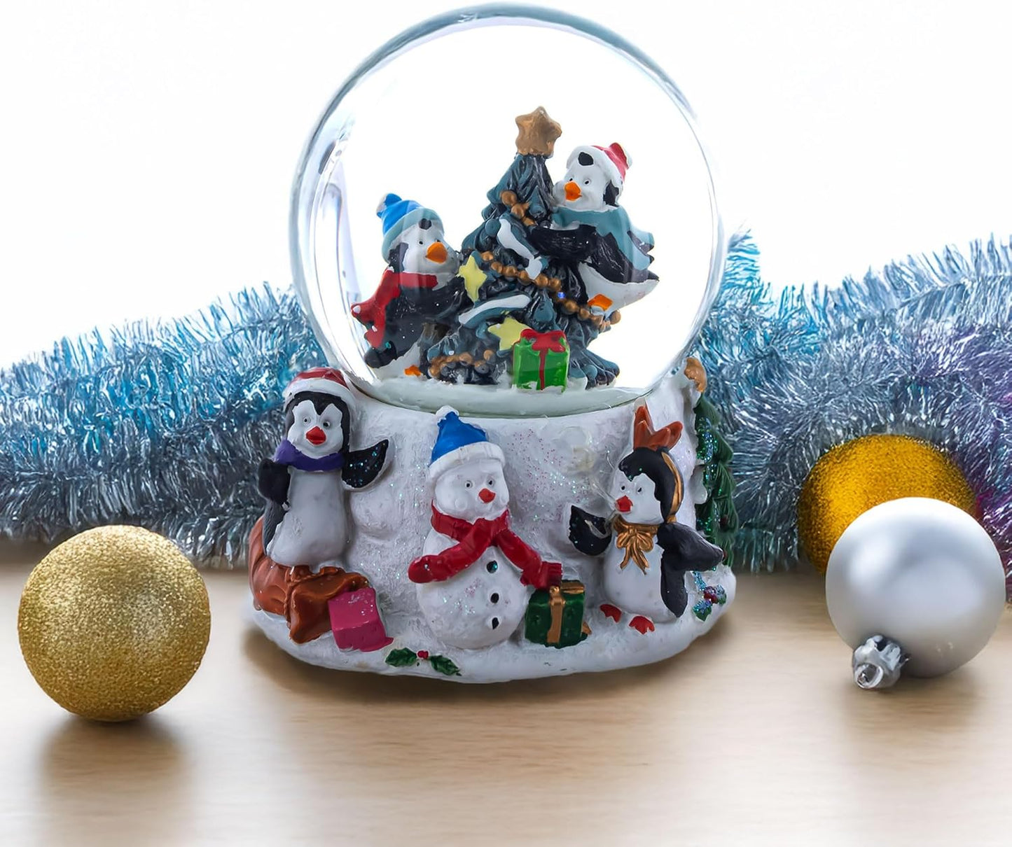 Festive Penguin Snow Globe - Holiday Tree Celebration Water Globe Decoration