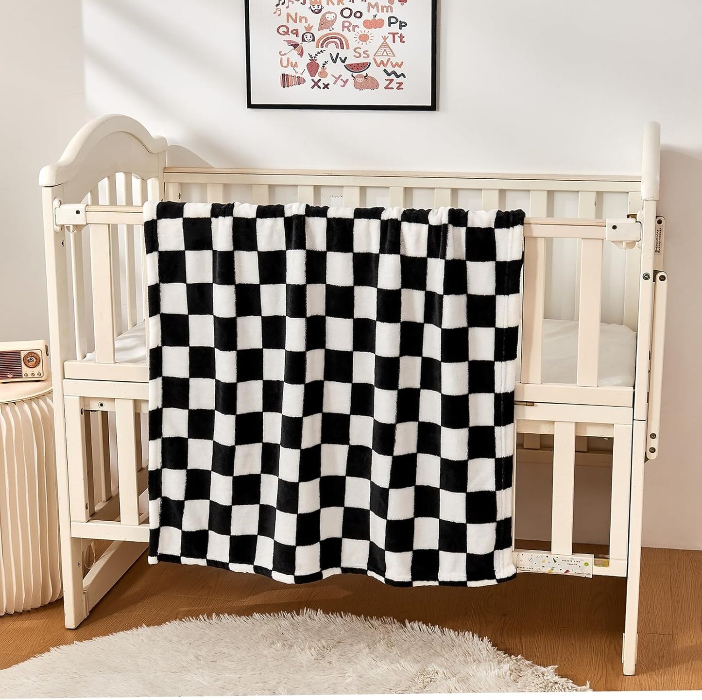 Yurhap Checkered Baby Blanket - Ultra Soft Fleece Receiving Blanket for Infants | 30''x40'', Black