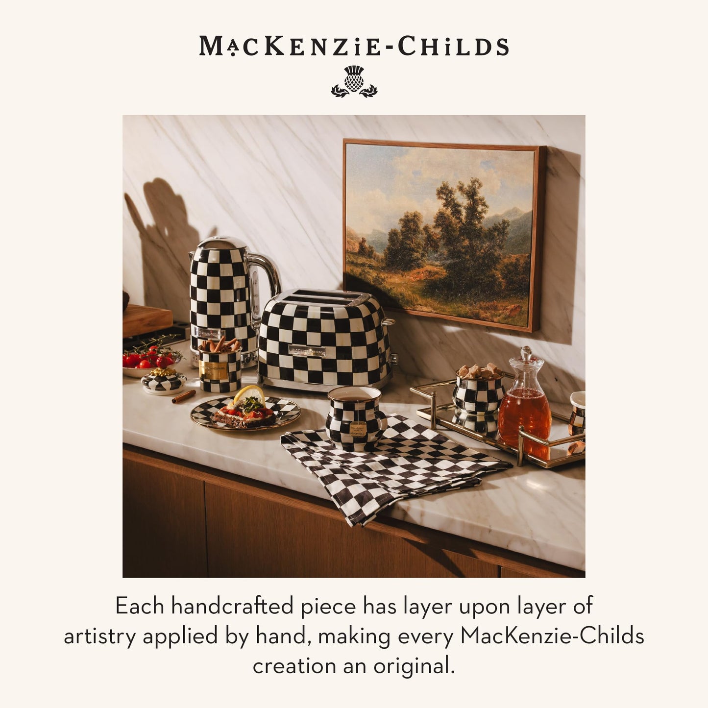 MACKENZIE-CHILDS Electric Kettle, Stainless-Steel Tea Kettle, Black-and-White Courtly Flower Market