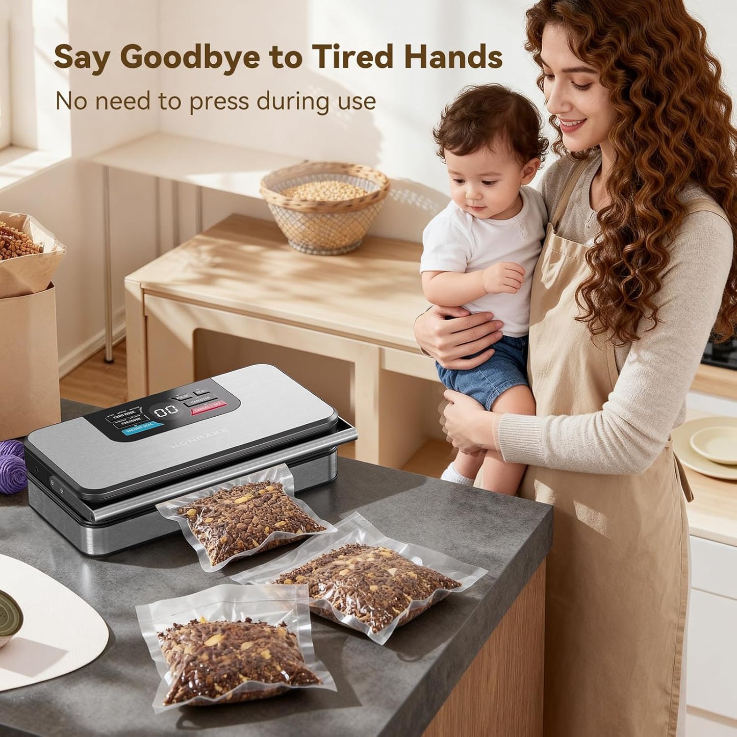 Regine Switzerland Vacuum Sealer - Powerful 95kPa Fully Automatic 10-in-1 Machine with Built-in Cutter & Digital Display