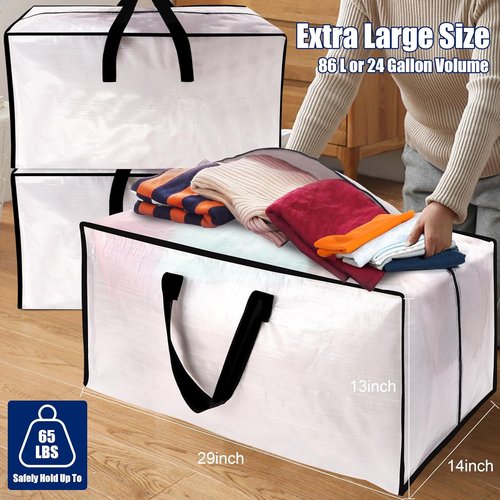 Cosy Family Extra Large Moving Bags - Heavy Duty Storage Totes with Backpack Straps & Strong Handles | Set of 4, Clear