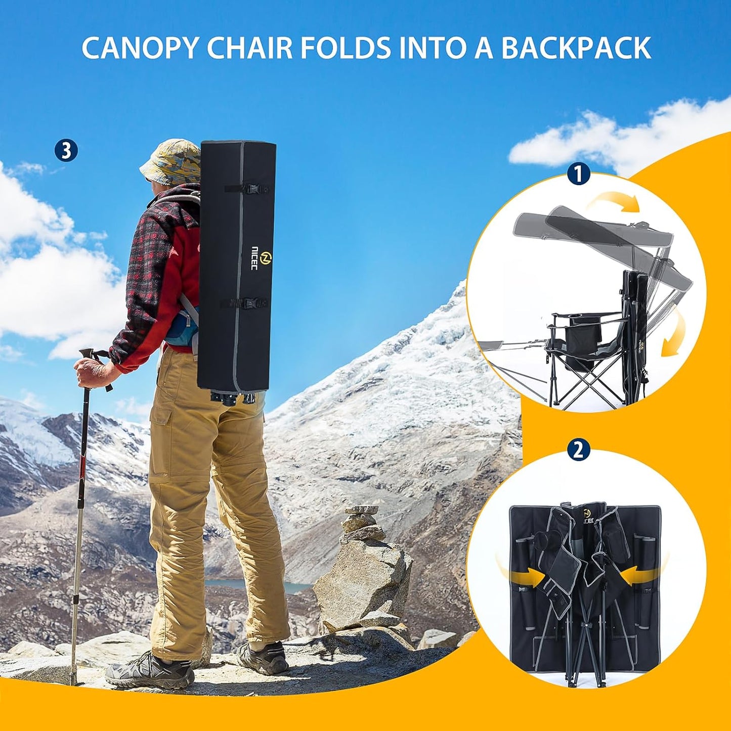 Nice C Heated Camping Chair with Canopy - Outdoor Folding Chair with Removable Footrest