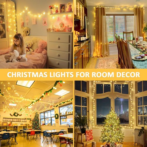 JMEXSUSS 400 LED Christmas Lights - 132 ft Warm White String Lights with Remote | 8 Twinkle Modes for Holiday Decor