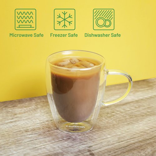 ChaYeah, Double Wall Glasses, 12 OZ Insulated Cups with Handle, Perfect for Tea, Coffee, Water, and More (Set of 2)