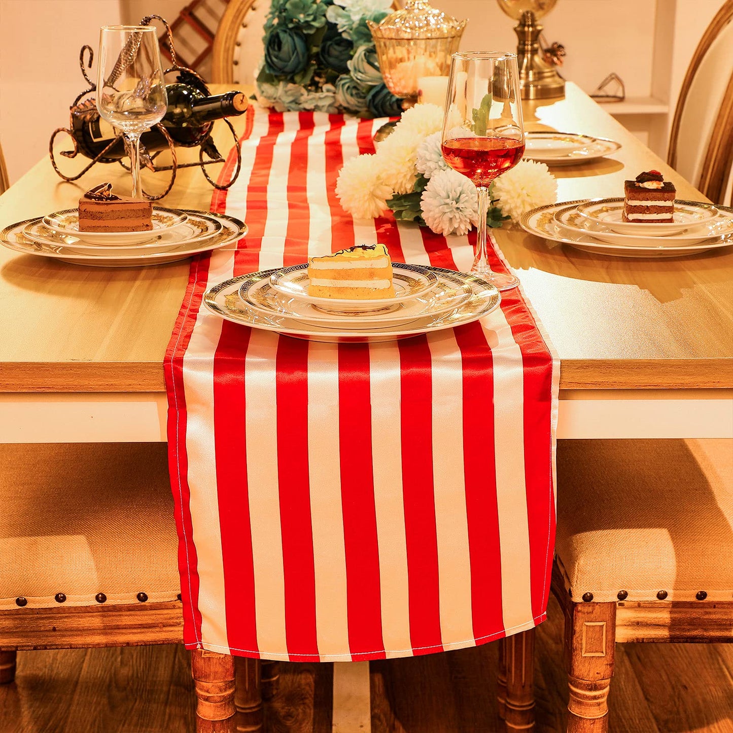 4 Pieces Striped Tablecloth Red and White Striped Table Runner Tablecloth Polyester Spring Elegant Classic Table Decor for Daily Events Family Banquet Parties Celebrations Outdoor(12 x 72 Inch)
