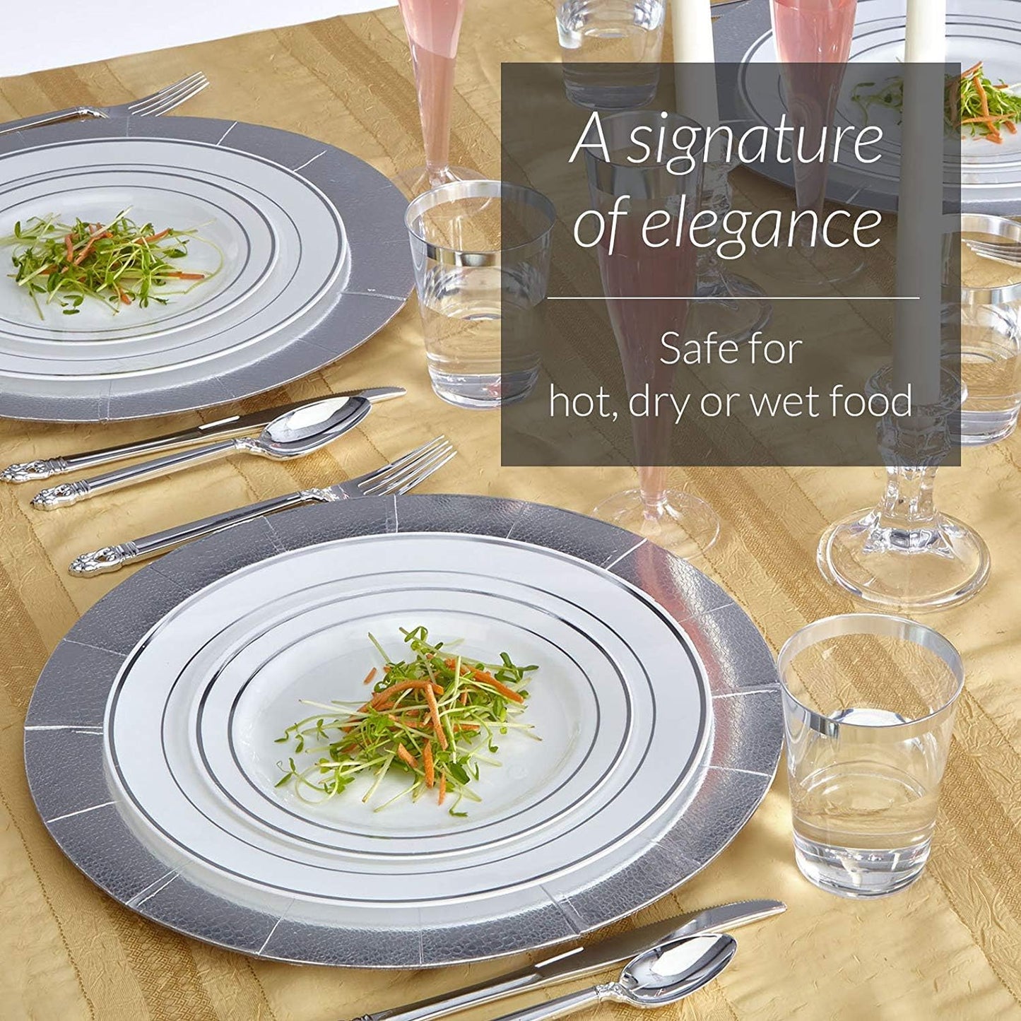 Elegant Silver Disposable Charger Plates Set - 10 Heavy Duty 13” Dinner Plates for Fine Dining & Celebrations