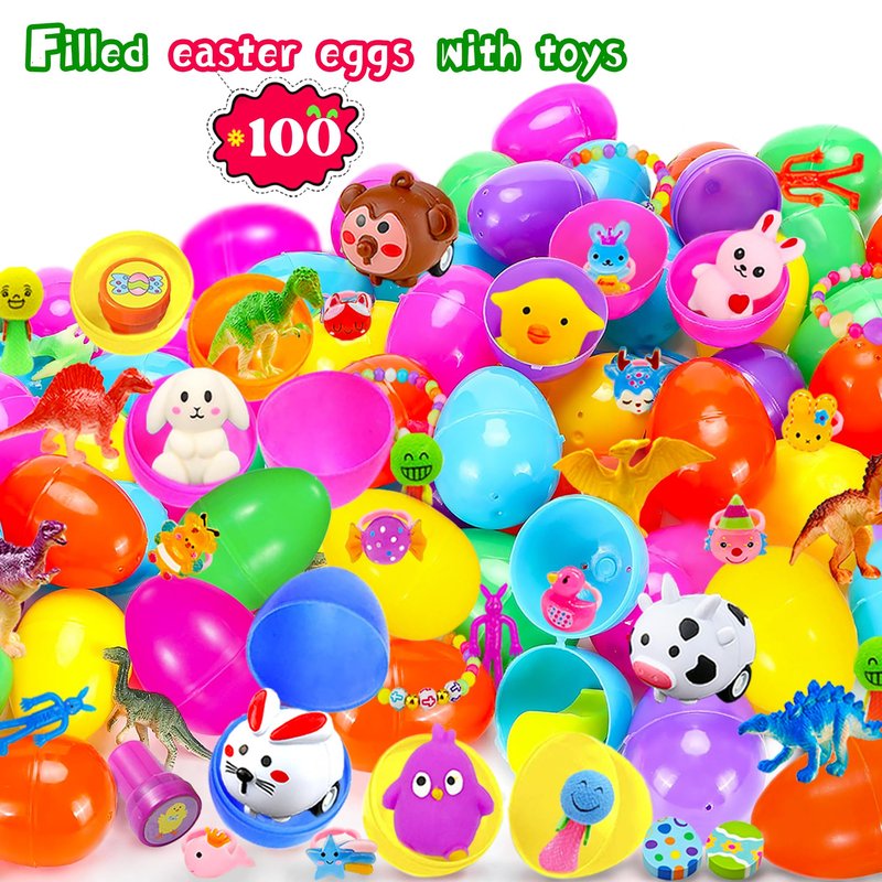 uscan 318 pcs Bulk Easter Eggs with Toys inside filled Easter Eggs Filled Fillers Easter Basket Stuffers Easter Egg Hunt Easter Party Favors for Kids Toddlers Boys Girls