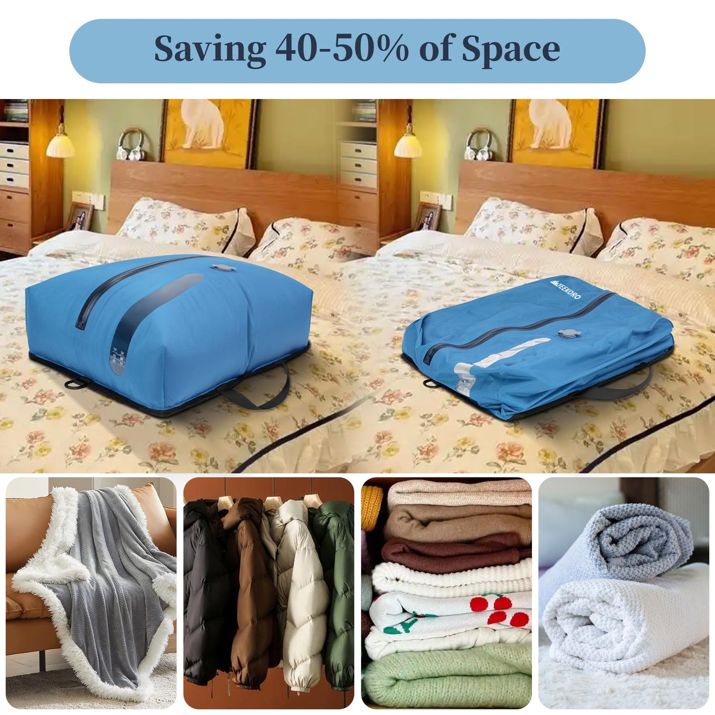 YEEKORO Vacuum Bags for Travel, Professional IP67 Reusable Vacuum Compression Bags for Travel Suitcases and Backpack, Durable Space Saver Bag (2 PACK, No Pump)