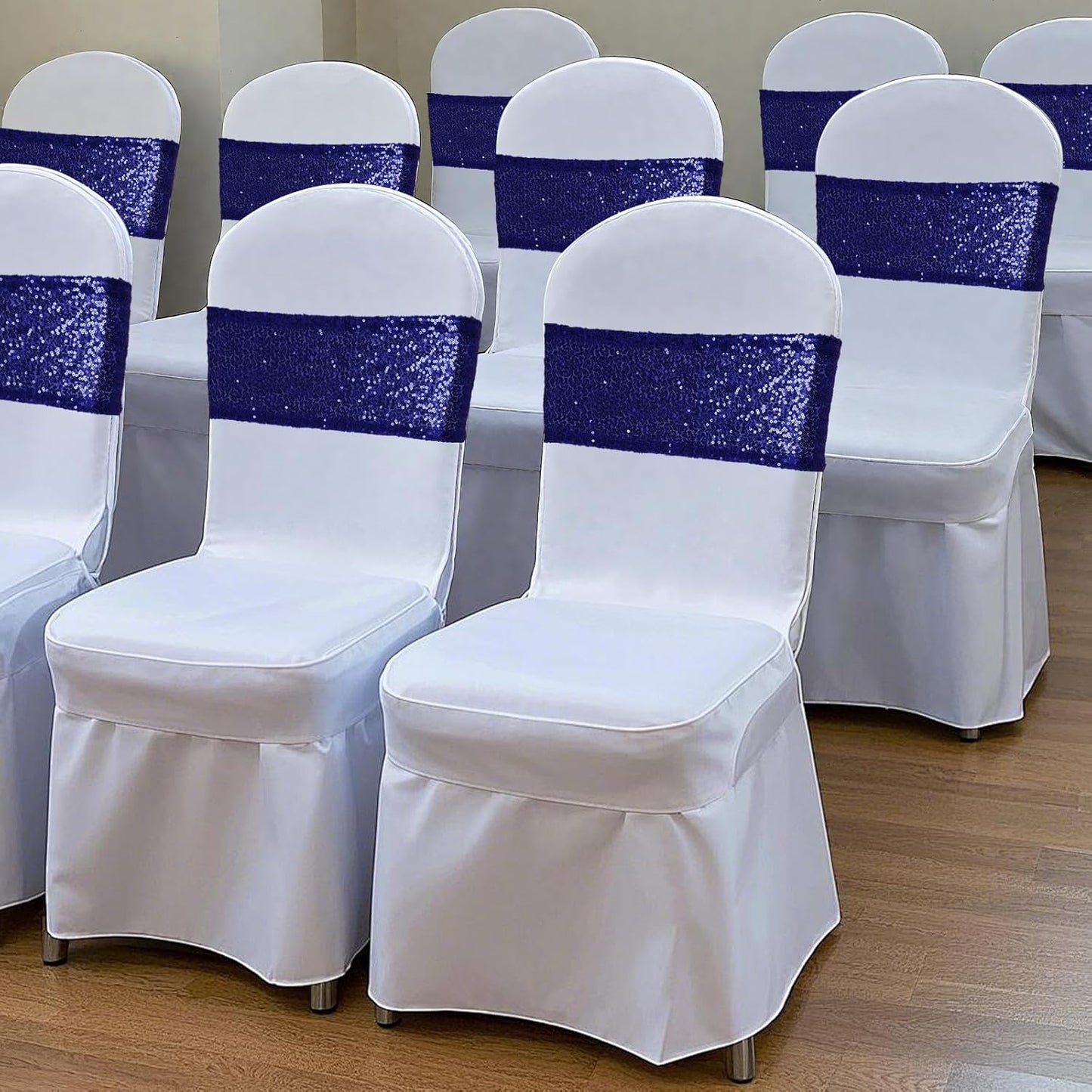 Poise3EHome Navy Blue Sequin Chair Sashes - Elegant Folding Chair Covers for Weddings | 50 PCS