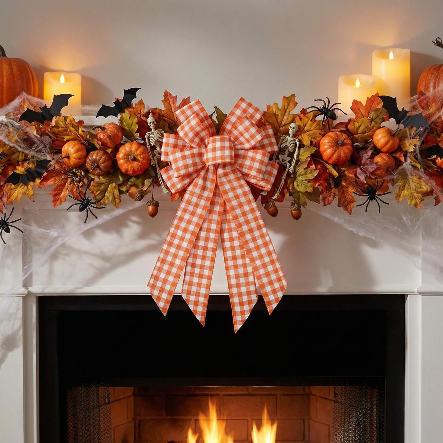 YKW Large Buffalo Plaid Bow - 20.87 Inch Black & White | Farmhouse Wreath Decor & Tree Topper