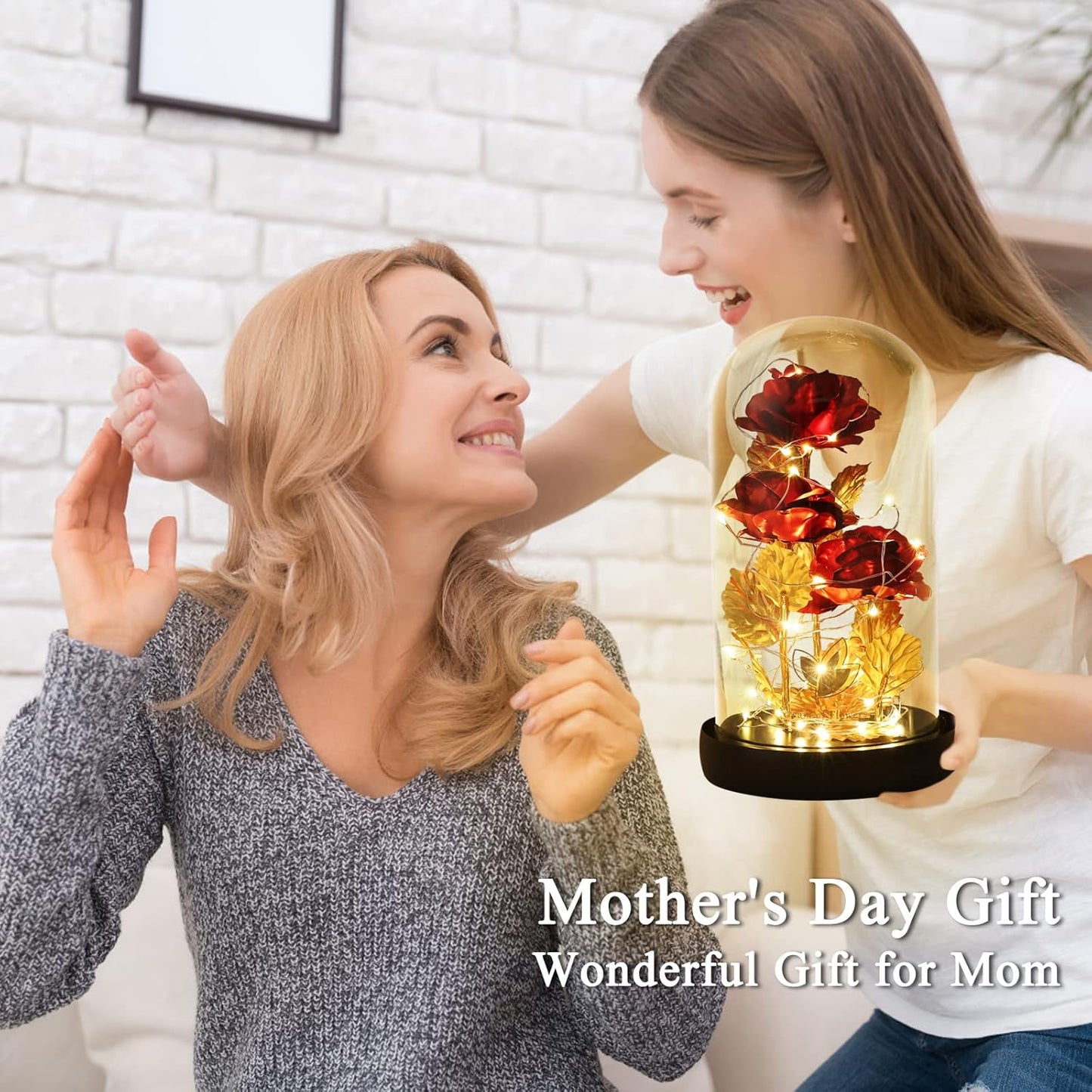 Birthday Gifts for Women,Beauty and the Beast Rose in Glass Dome,Preserved Rose with Warm Lights,Flower for Delivery Prime,Forever Flower Gifts for Women Mom Wife Girlfriend, Anniversary Birthday Gift
