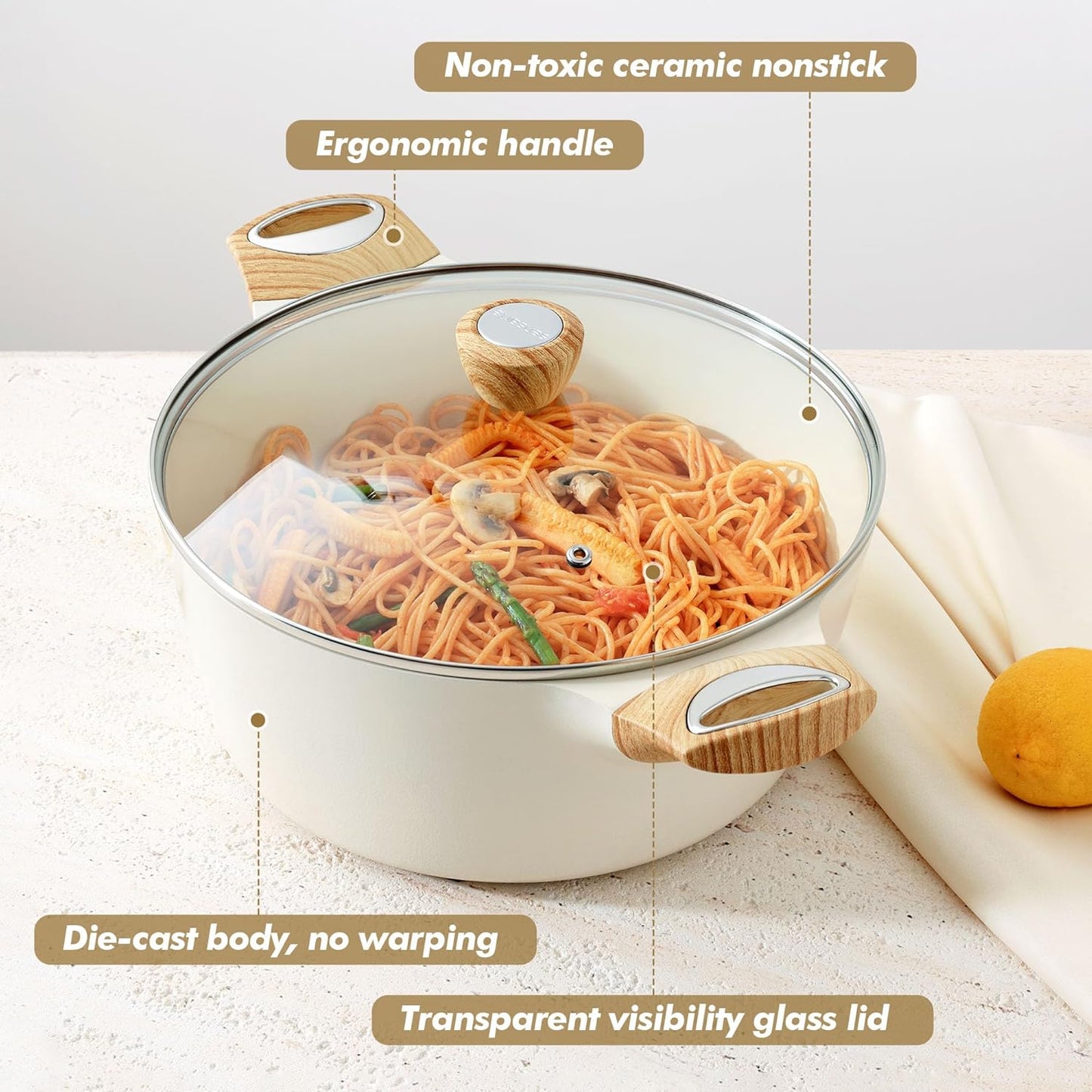 SENSARTE Ceramic Nonstick Stock Pot - Healthy 2.6/4.5/6.6/8.5 QT Casserole & Soup Pot | Induction Compatible, PFOA Free