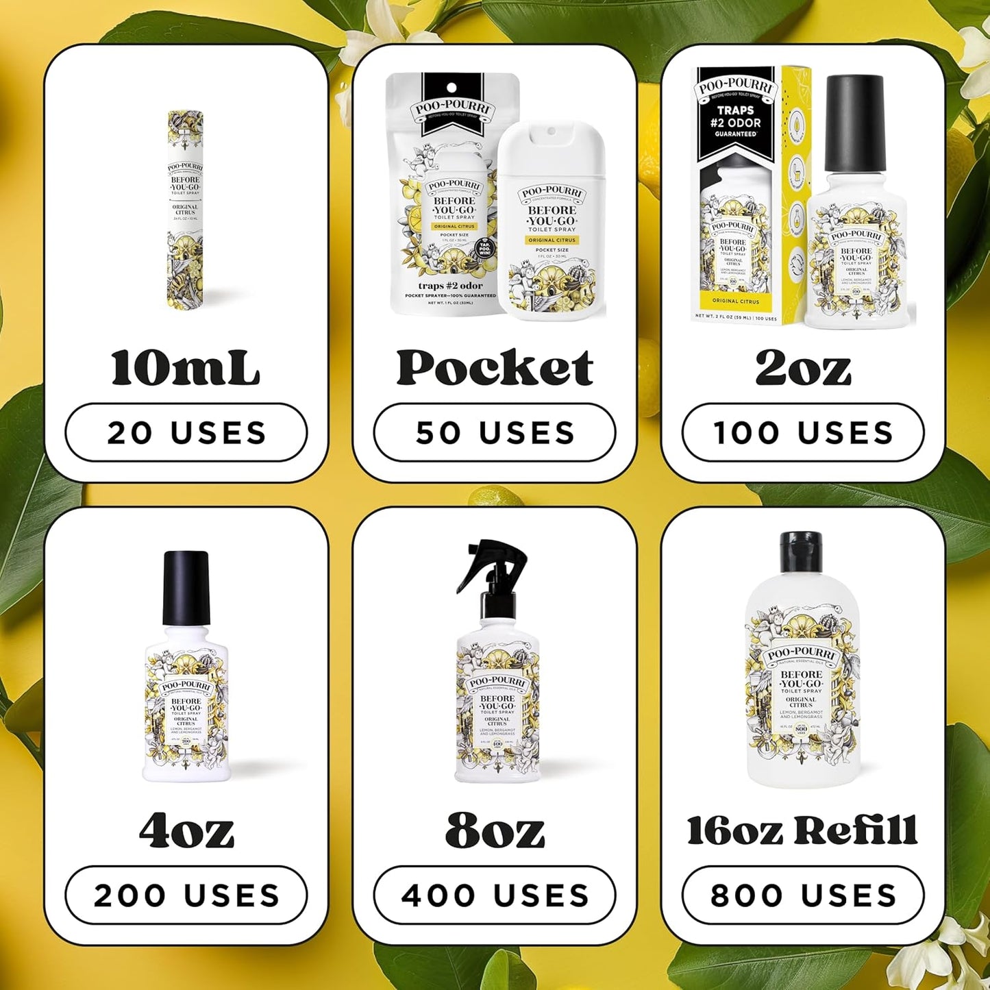 Poo-Pourri Toilet Spray | Travel Essentials Variety Pack - 5 Scents, TSA Approved, 0.34 Fl Oz Each