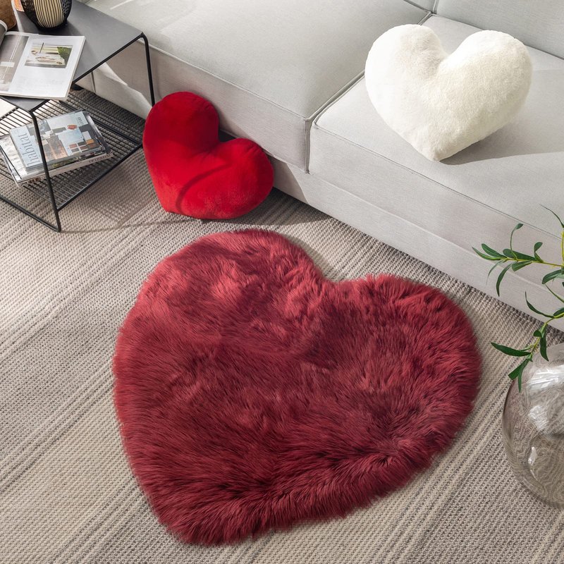 Ashler Red Heart Pillow - Faux Fur Rabbit 3D Kids' Room Decor, Soft Decorative Cushion for Sofas, Bedrooms & Living Spaces 15 X 17 Inch