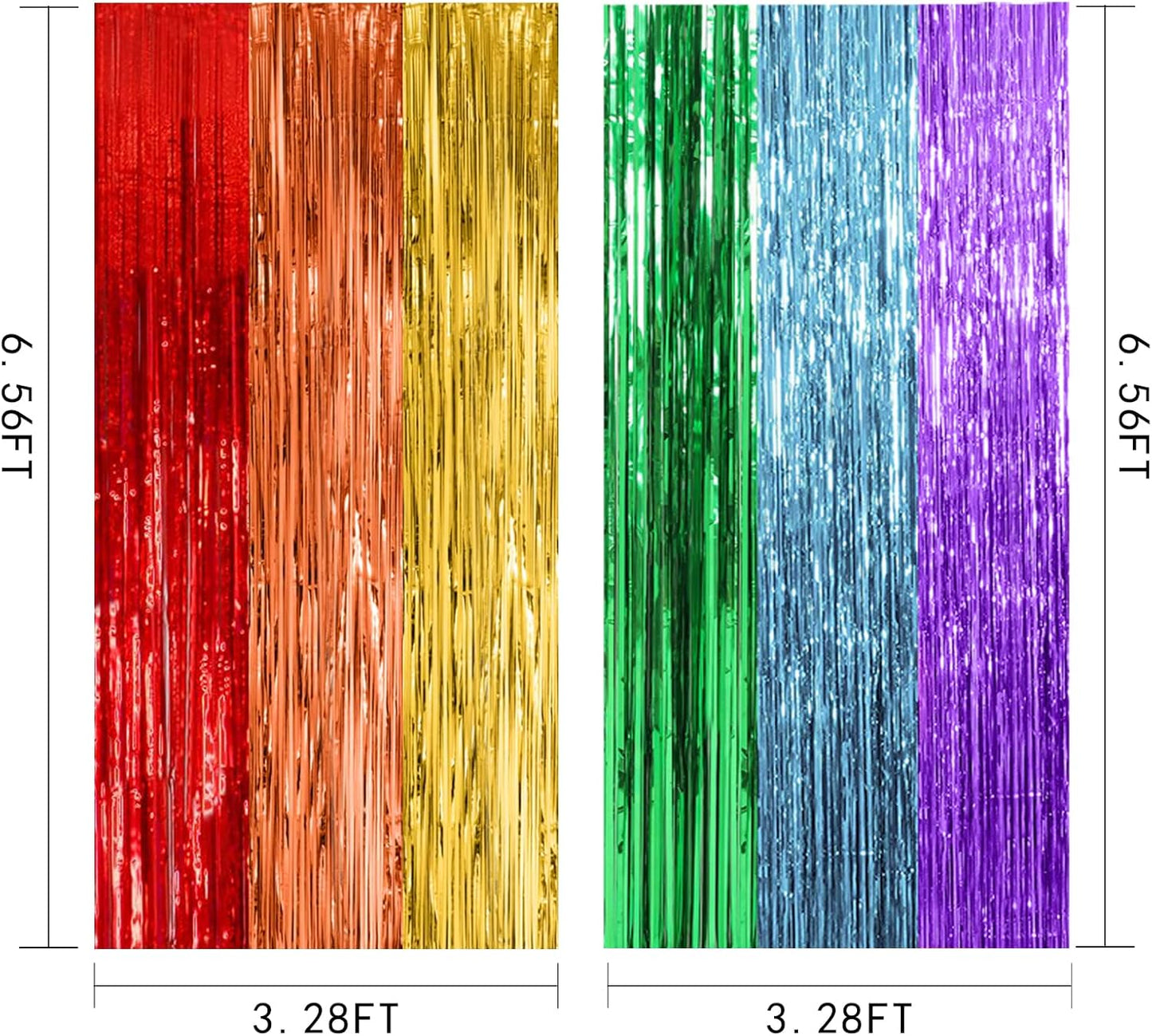 Skiennix Rainbow Backdrop - Colorful Tinsel Curtain Party Streamer for Birthdays & Events | 2 Pack