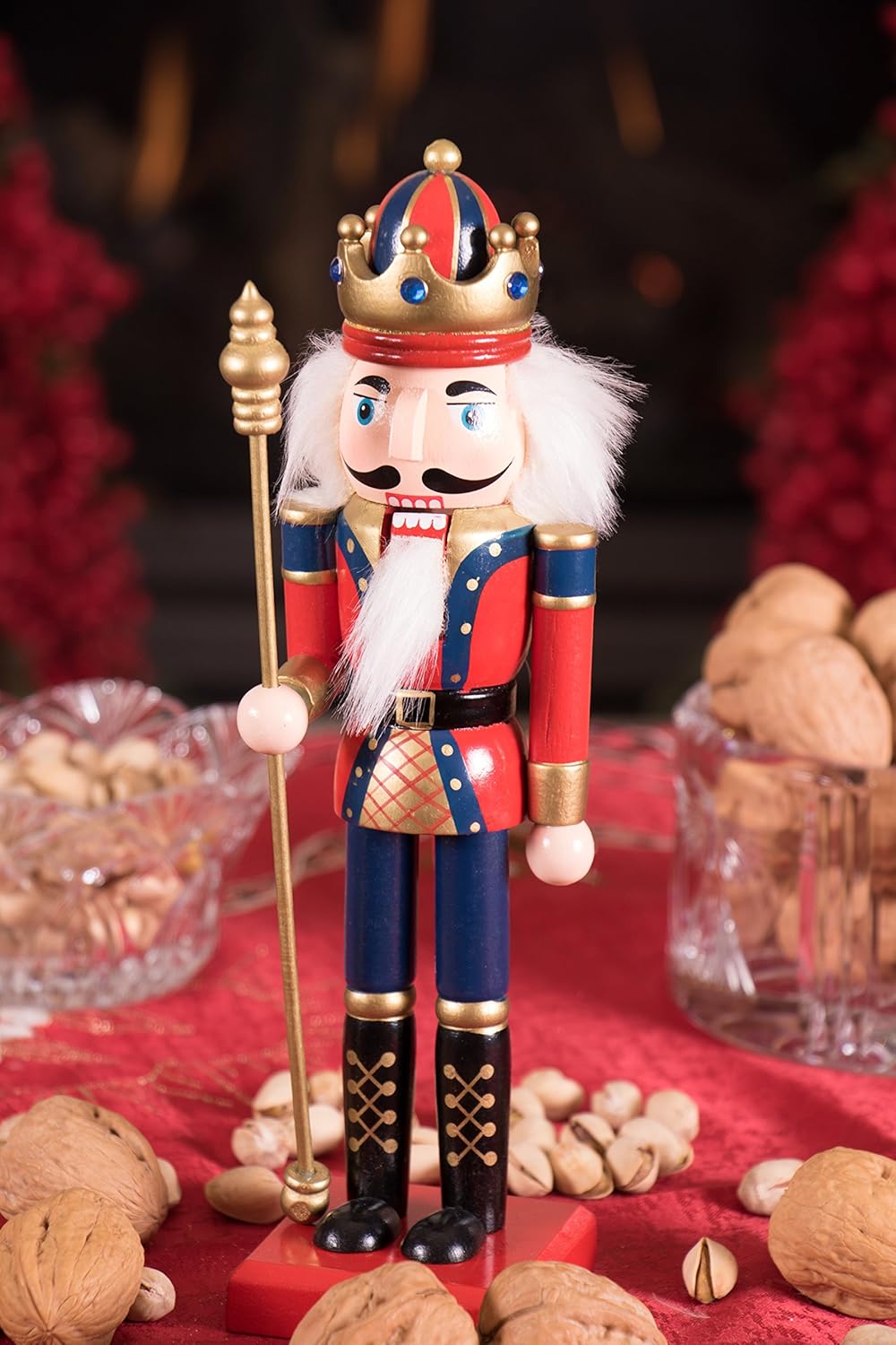 Red Prince 12-Inch Wooden Nutcracker - Festive Christmas Décor for Shelves & Tables