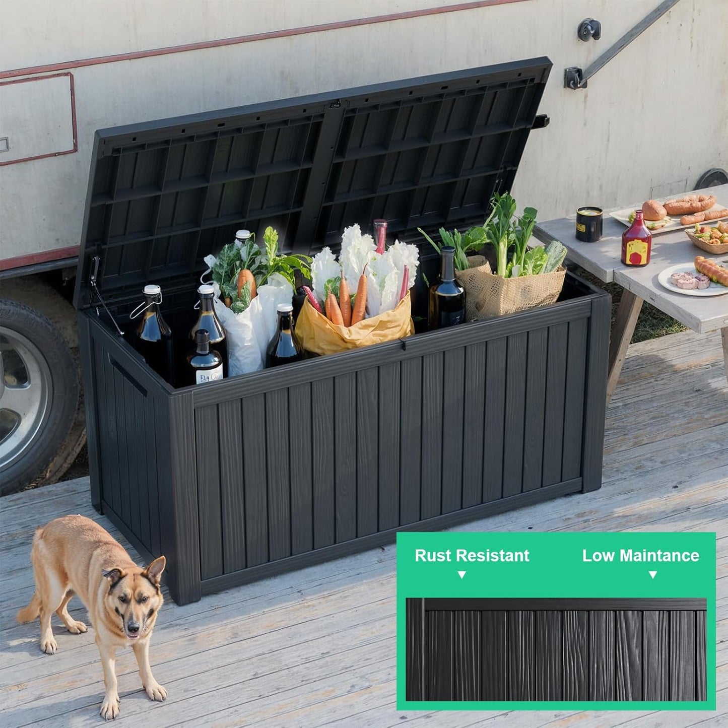 Skiennix 200 Gallon Outdoor Deck Box - Lockable Waterproof Storage for Garden Tools & Cushions | Black