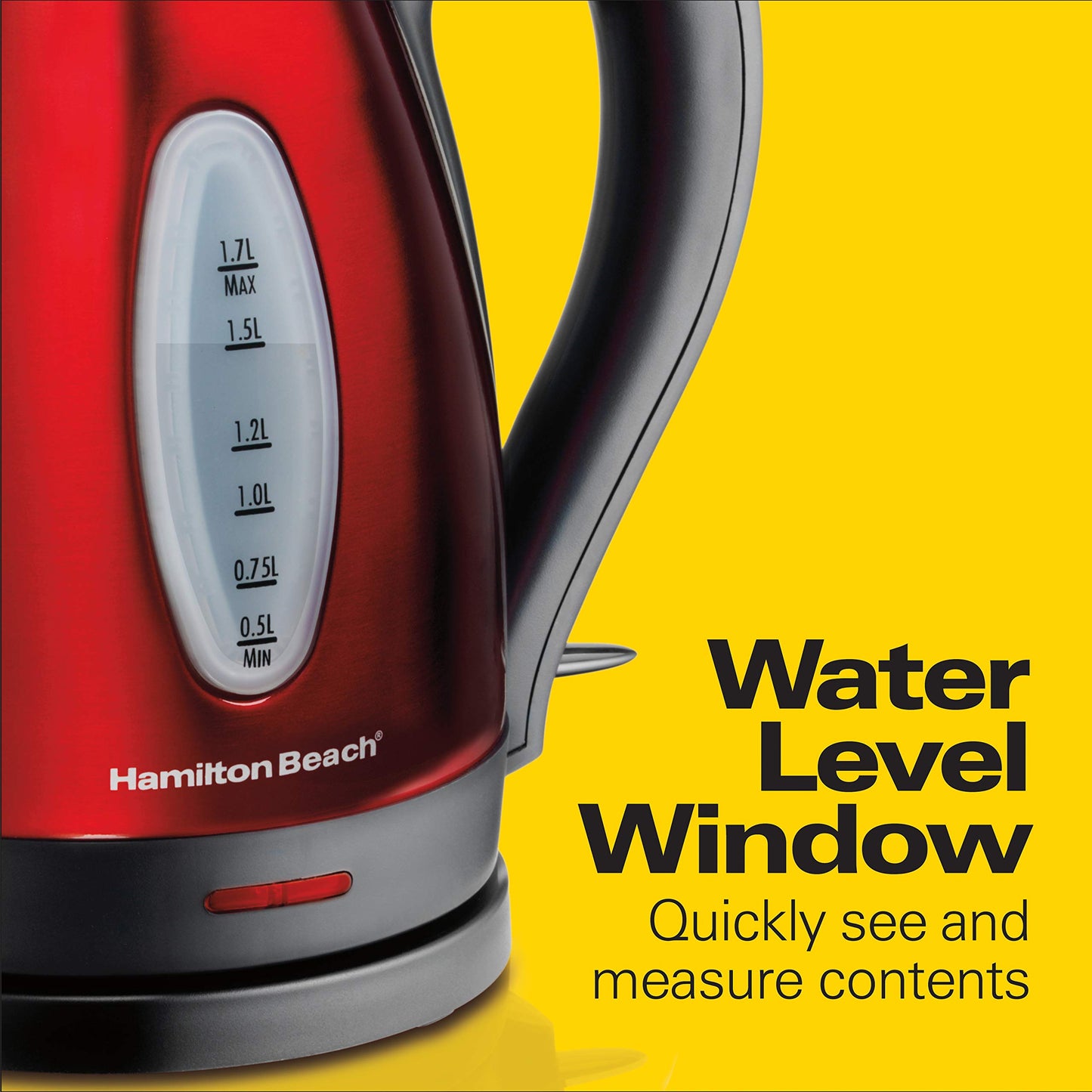 Hamilton Beach Electric Tea Kettle, Water Boiler & Heater, 1.7 Liter, Cordless Serving, 1500 Watts for Fast Boiling, Auto-Shutoff and Boil-Dry Protection, BPA-Free, Red (40885)