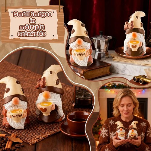 Exasinine Coffee Gnomes - Adorable Resin Figurines for Kitchen Decor | 2-Piece Set for Tiered Tray