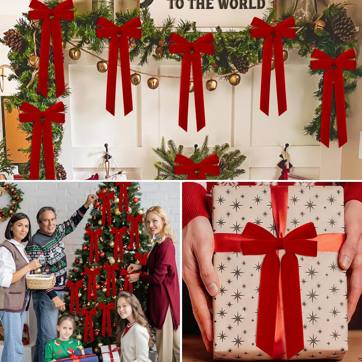 Regine Switzerland 12Pcs Red Velvet Ribbon Bows - 5in X 10in Christmas Tree Decorations & Crafts