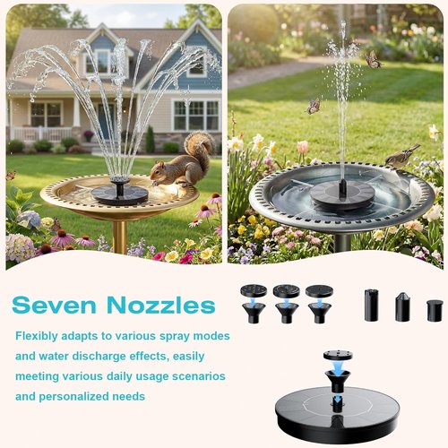 AMZtime Solar Bird Bath Fountain - 1.4W Solar Powered Pump with Upgraded Panels | Ideal for Ponds & Gardens