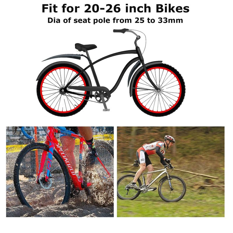 TuTuYa Bike Fender Set, Adjustable Bicycle Mudguards with 2 Arrow Reflective Stickers and 1 Reflective Tape, for 20-26 inch Bikes, Universal Front and Rear Tire Mud Guard for Most of Popular Bicycles