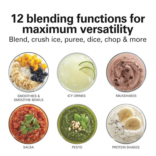 Hamilton Beach Power Elite Blender - 700 Watts, 12 Functions, 40 Oz Glass Jar - Black