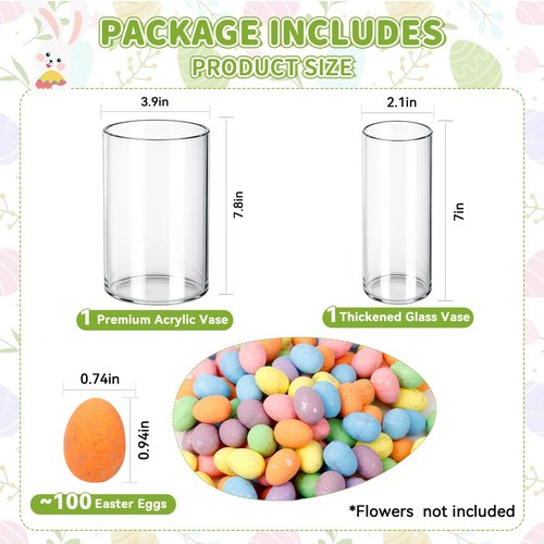 ALFEVA Easter Decorations-Vase in Vase and Approx 100pcs Easter Eggs Filler, Vaseset Ready to Display,Spring Decorations for Home Table (No Flowers)
