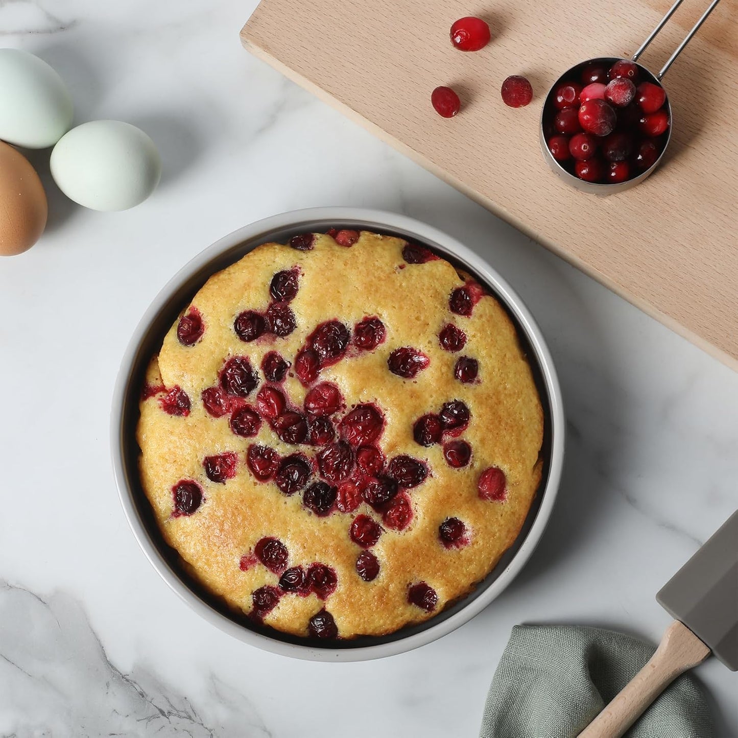 Martha Stewart Gallen 8-Inch Round Nonstick Cake Pan - Durable Carbon Steel for Even Baking, Cool Grey