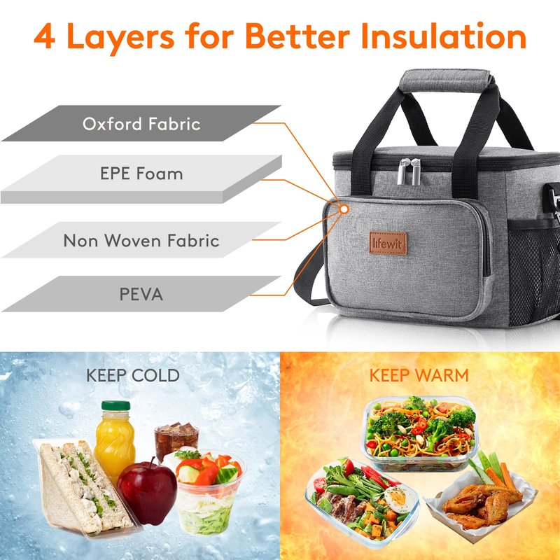 Lifewit Medium Lunch Bag, Insulated Lunch Box, Soft Cooler Cooling Tote for Adult Men Women, Gray 12-Can (9L)
