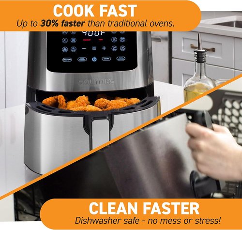 Gourmia 4-Qt Digital Air Fryer - Guided Cooking & Easy Clean Stainless Steel Design
