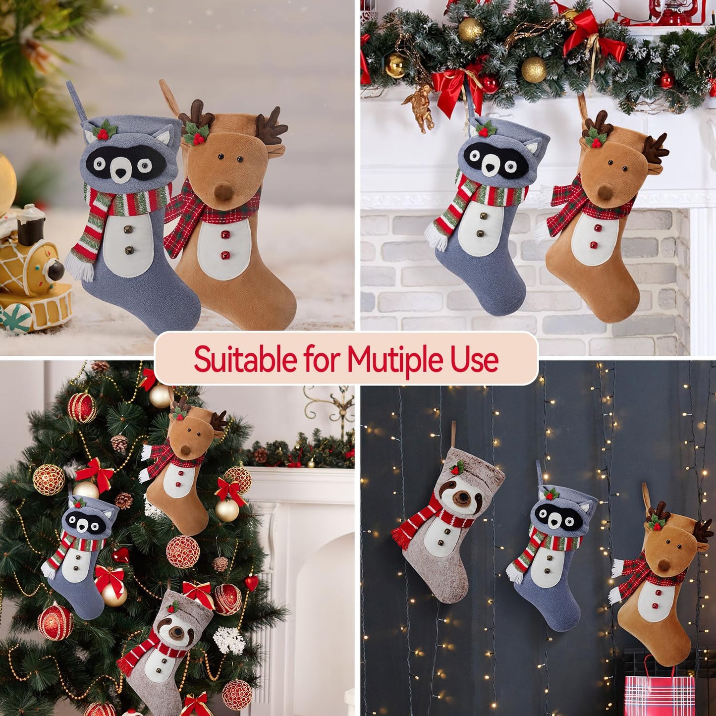 VOREFF 2 Pack Christmas Stockings 20 Inch: Personalized Unique Deer Hanging Stocking - Large Size Christmas Stockings for Kids Gfit & Holiday Christmas Party Family Decoration