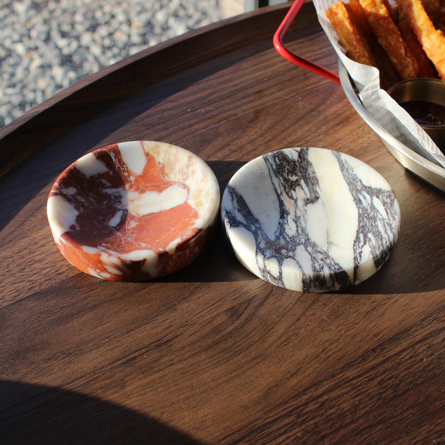 Natural Calacatta Red Marble Soap Dish, Round Small Jewelry Dish, Sponge Holder for Bathroom, Kitchen