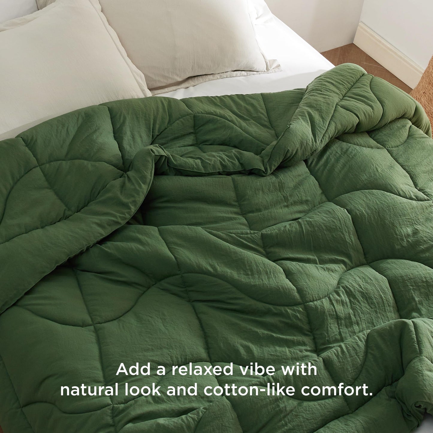 Bedsure Comforters Queen Size, Down Alternative Comforter for All Season, Soft Prewashed Comforter with 4 Tabs, Lightweight & Warm Bedding- Machine Washable (Olive Green, Queen, 88x88 inches)