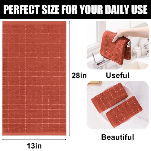 Homaxy 100% Cotton Terry Kitchen Towels(Rust, 13 x 28 inches), Checkered Designed, Soft and Super Absorbent Dish Towels, 12 Pack