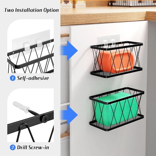 BasicForm Metal Kitchen Cabinet Door Organizer - 4 Pack Adhesive Storage for Tupperware Lids | Black