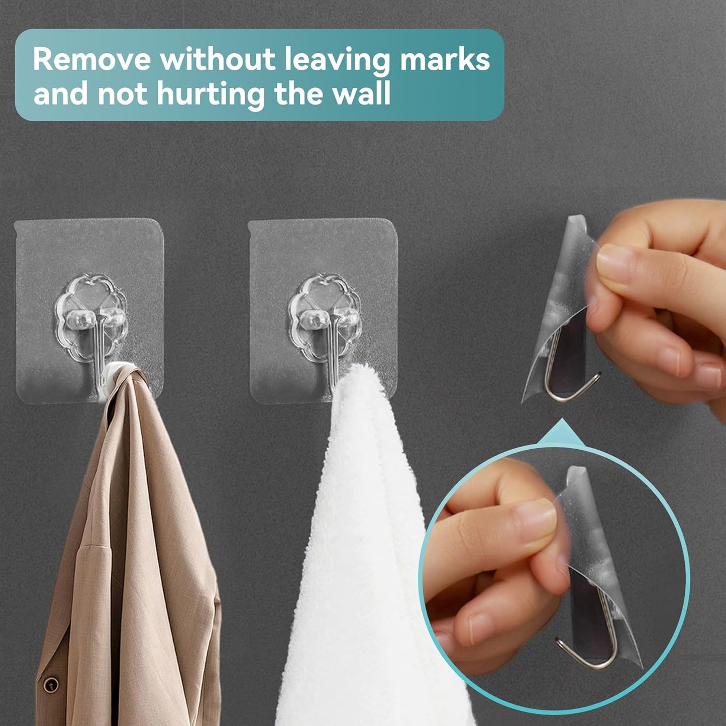 Skiennix 28 Pack Heavy-Duty Sticky Hooks - Clear Adhesive Wall Hooks for Kitchen, Bathroom & Ceiling