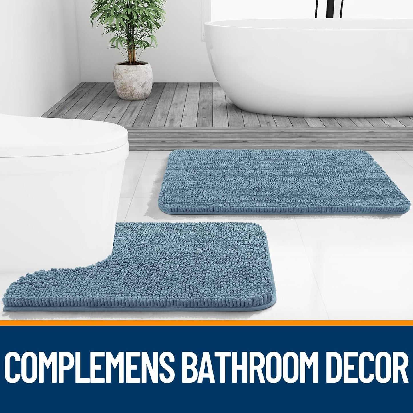 OLANLY Bathroom Runner Rug - Soft Absorbent Chenille with Rubber Backing | Quick Dry, 59x20, Airy Blue
