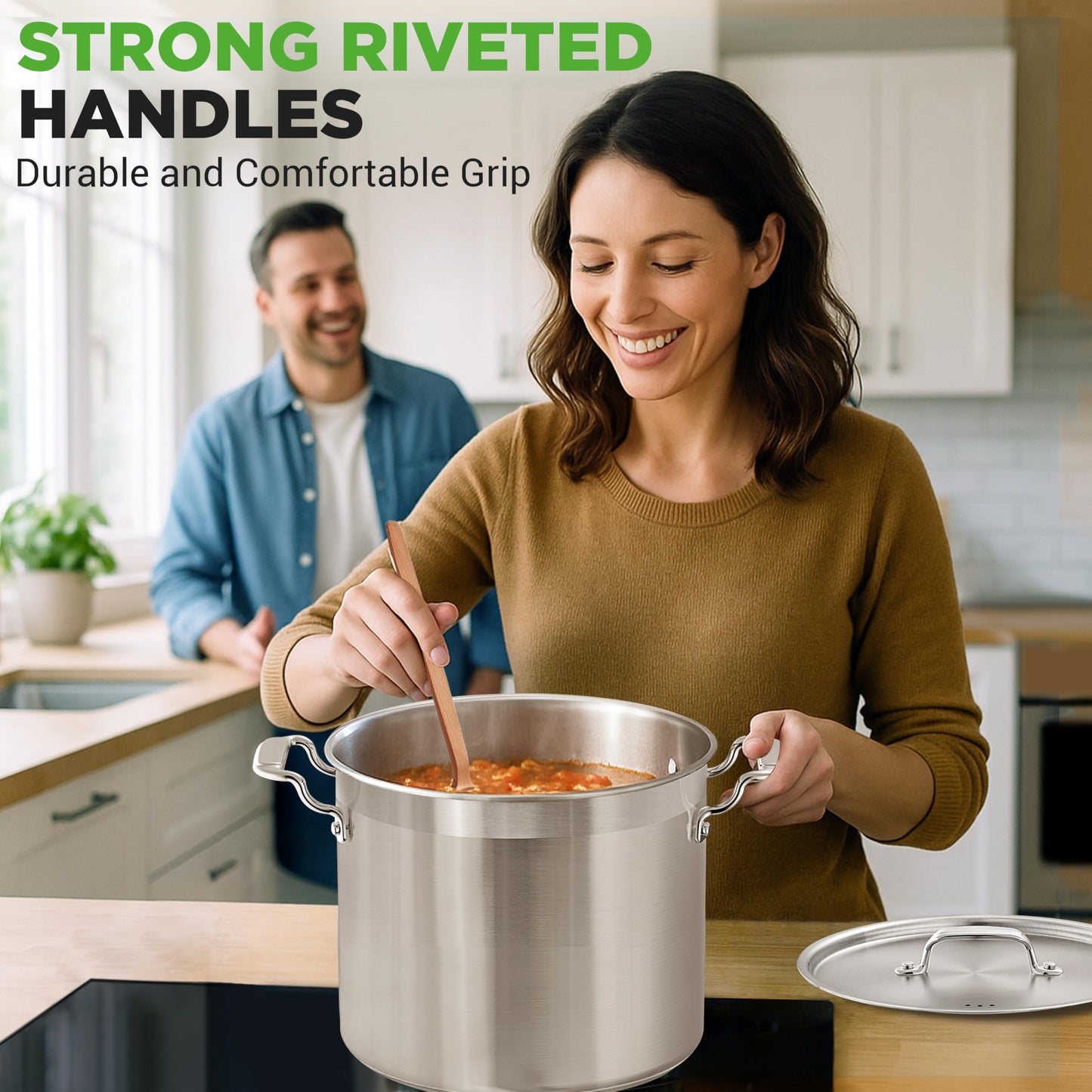 NutriChef 16-Quart Stainless Steel Stockpot - 18/8 Food Grade Heavy Duty Large Stock Pot for Stew, Simmering, Soup, Includes Lid, Dishwasher Safe, Works w/Induction, Ceramic & Halogen Cooktops