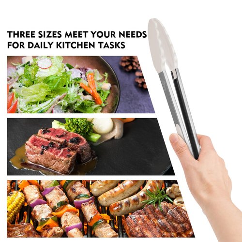 HOTEC Premium Stainless Steel Locking Kitchen Tongs with Silicon Tips, Set of 2-9" and 12",Khaki