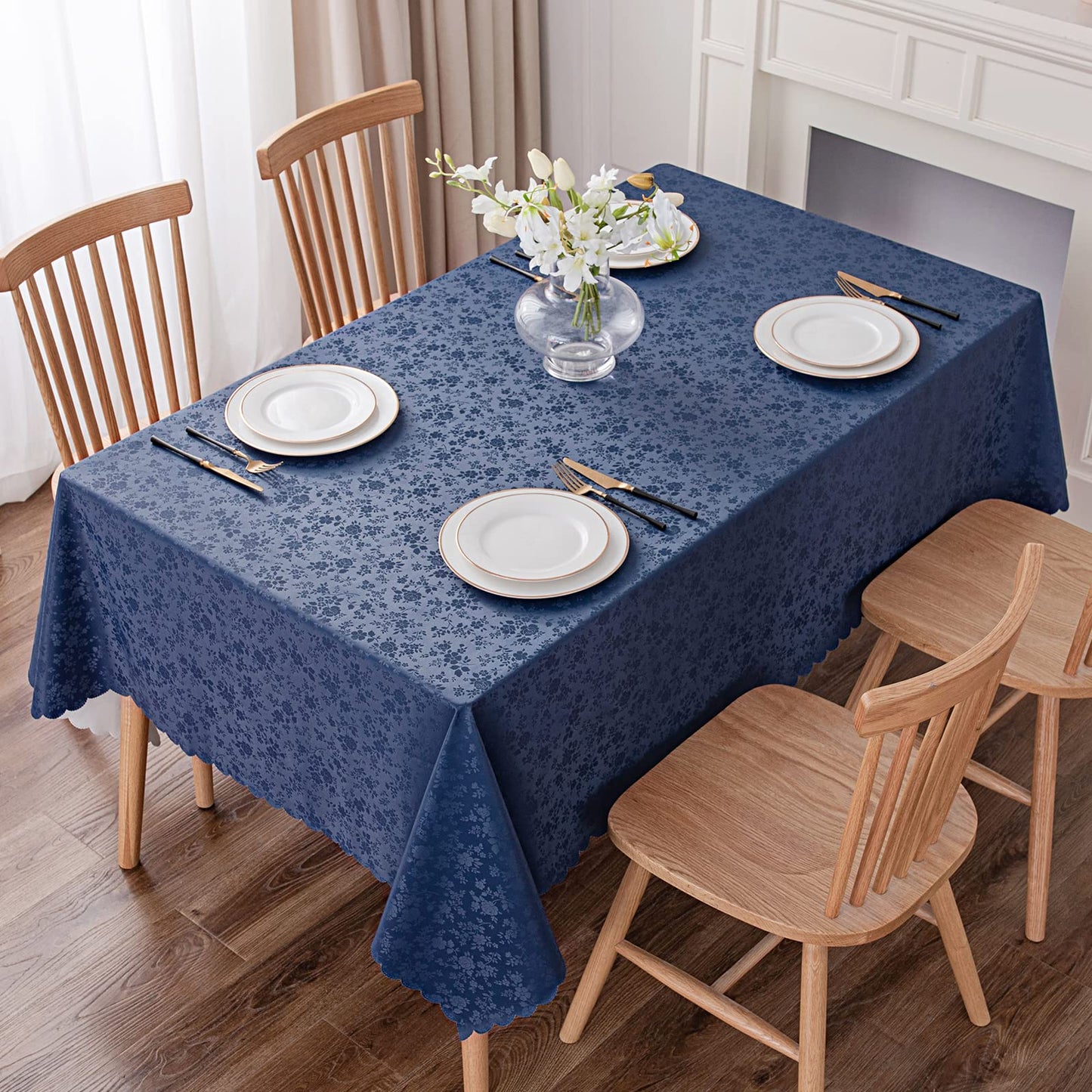 Smiry Rectangle Table Cloth, Waterproof Heavy Duty Vinyl Tablecloths, Wipeable Washable Table Cover for Kitchen and Dining Room (Navy Blue, 70" X 90")