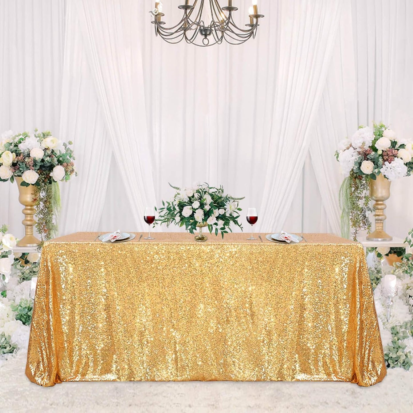 60x102 Inch Gold Sequin Tablecloth - Sparkly Rectangle Glitter Linen for Weddings & Parties