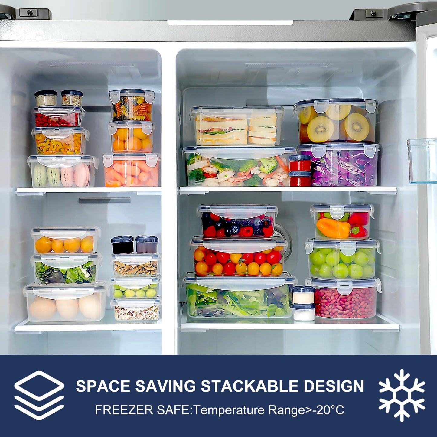 50 PCS Food Storage Containers Set, Plastic Food Containers for Pantry Kitchen Storage and Organization, Microwave and Dishwasher Safe, Leakproof & BPA-Free with Labels Pen(25 Containers & 25 Lids)